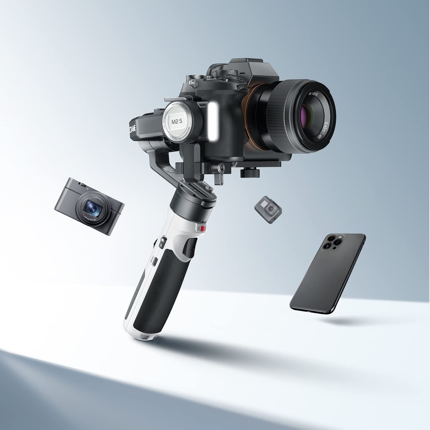Zhiyun Crane M2S 3-Axis Handheld Gimbal Stabilizer for Mirrorless Cameras, Smartphones & Action Cameras - Compatible with Sony A6000/A6300/A6500, GoPro Hero 10/9/7, iPhone 13 Pro Max/12/11 - Perfect for Vlogging, Travel Filming & Content Creation