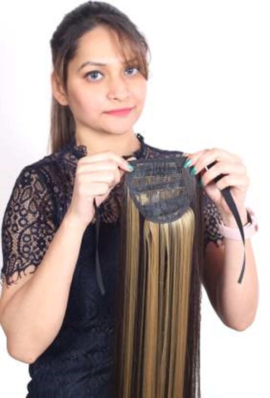 Stylish Straight Golden Highlight Ribbon Ponytail Hair Extension - Perfect for Parties, Weddings & Everyday Glam