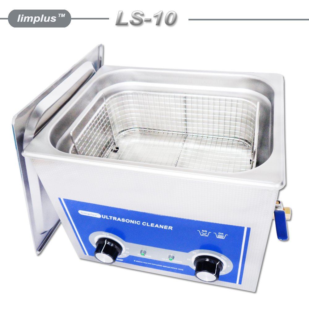 Limplus LS-10 10L 240W Professional Ultrasonic Cleaner with Basket & Lid - 40kHz Heated Timer - Perfect for Denture Cleaning, Dental Tools, Surgical Instruments, Jewelry, Fuel Injectors & Oil Removal - Commercial & Home Use