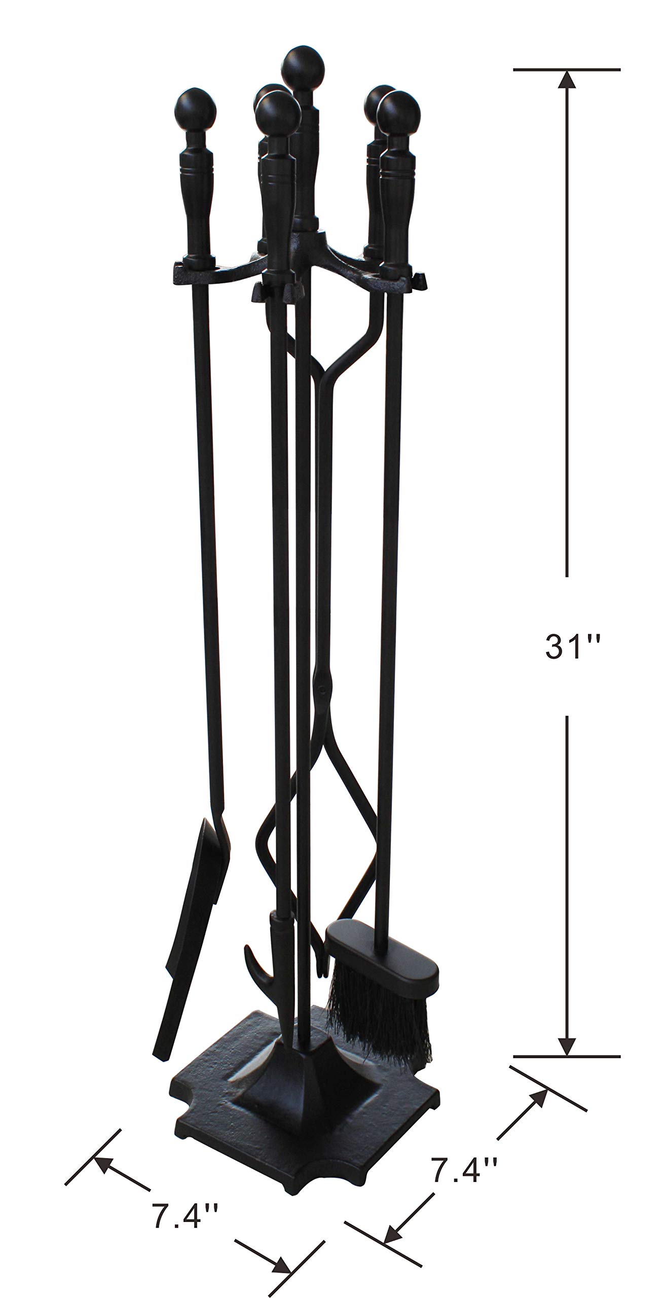 5-Piece Wrought Iron Fireplace Tool Set - Black Fire Pit Poker, Log Tongs & Holder Kit for Wood Stove - Perfect for Indoor Fireplaces, Outdoor Fire Pits & Camping