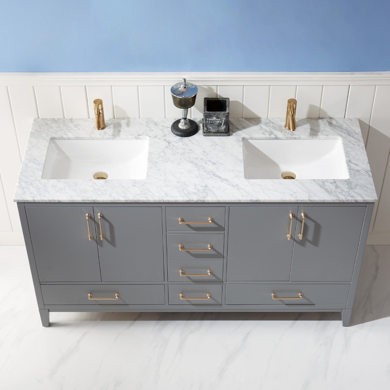 Sutton 60 Inch Double Bathroom Vanity Set with Marble Countertop - Modern Bathroom Furniture for Master Bath & Guest Bath Remodeling