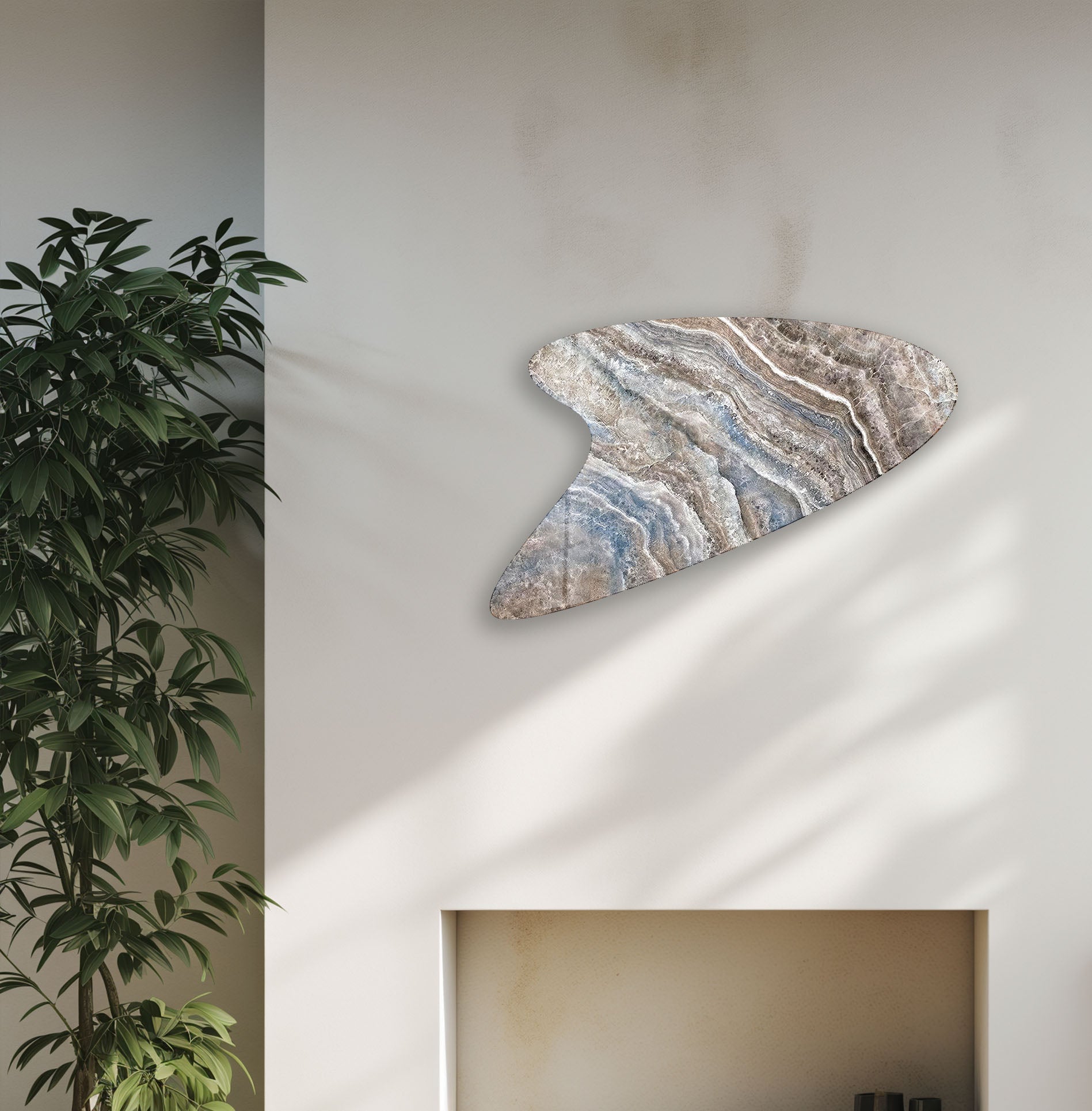 Blue & Beige Marble Irregular Glass Wall Art - Modern Abstract Home Decor for Living Room, Bedroom & Office - Unique Handmade 3D Wall Sculpture for Contemporary Interior Design