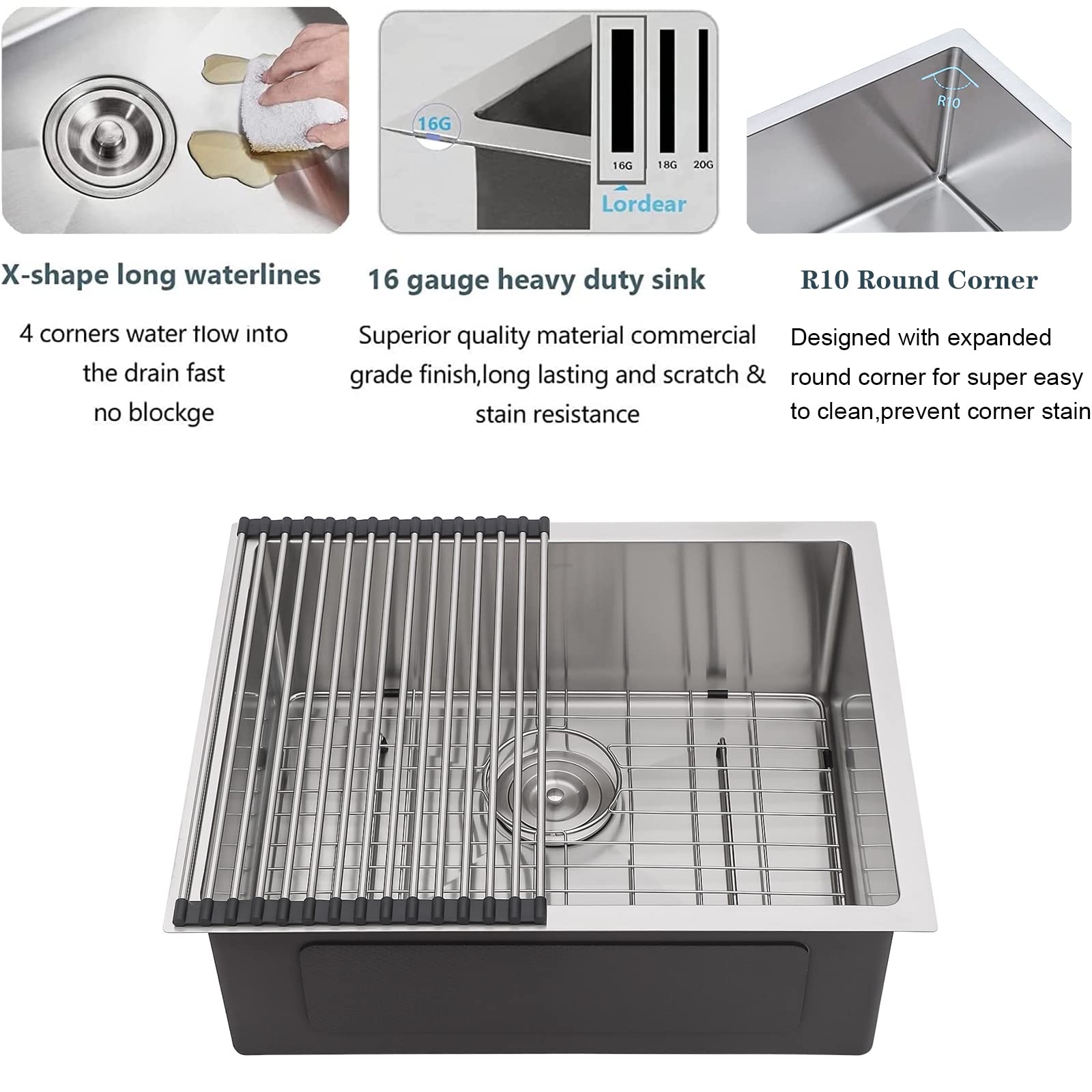 Lordear 21-Inch Undermount Bar Sink - 16 Gauge Stainless Steel Single Bowl Kitchen Sink Basin (21