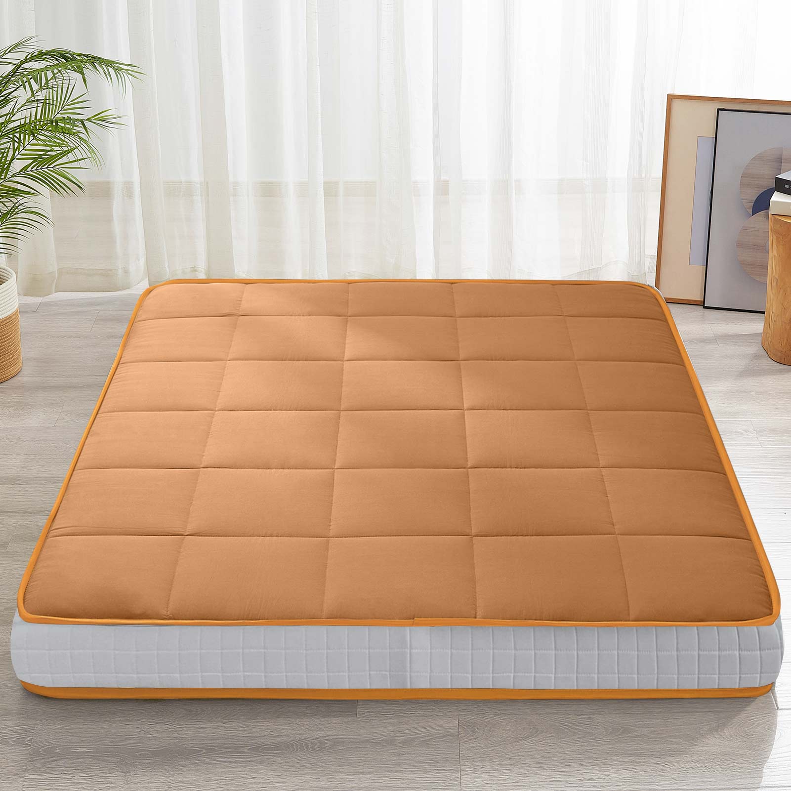 MAXYOYO 6-Inch Extra Thick Square Floor Futon Mattress - Foldable Memory Foam Topper Mattress Pad in Light Brown | Perfect for Guest Beds, Dorm Rooms & Small Apartments
