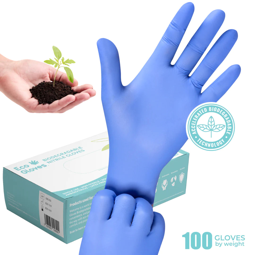 Eco-Friendly Biodegradable Nitrile Gloves - Blue, 100 Count - Perfect for Medical, Food Service & Household Cleaning