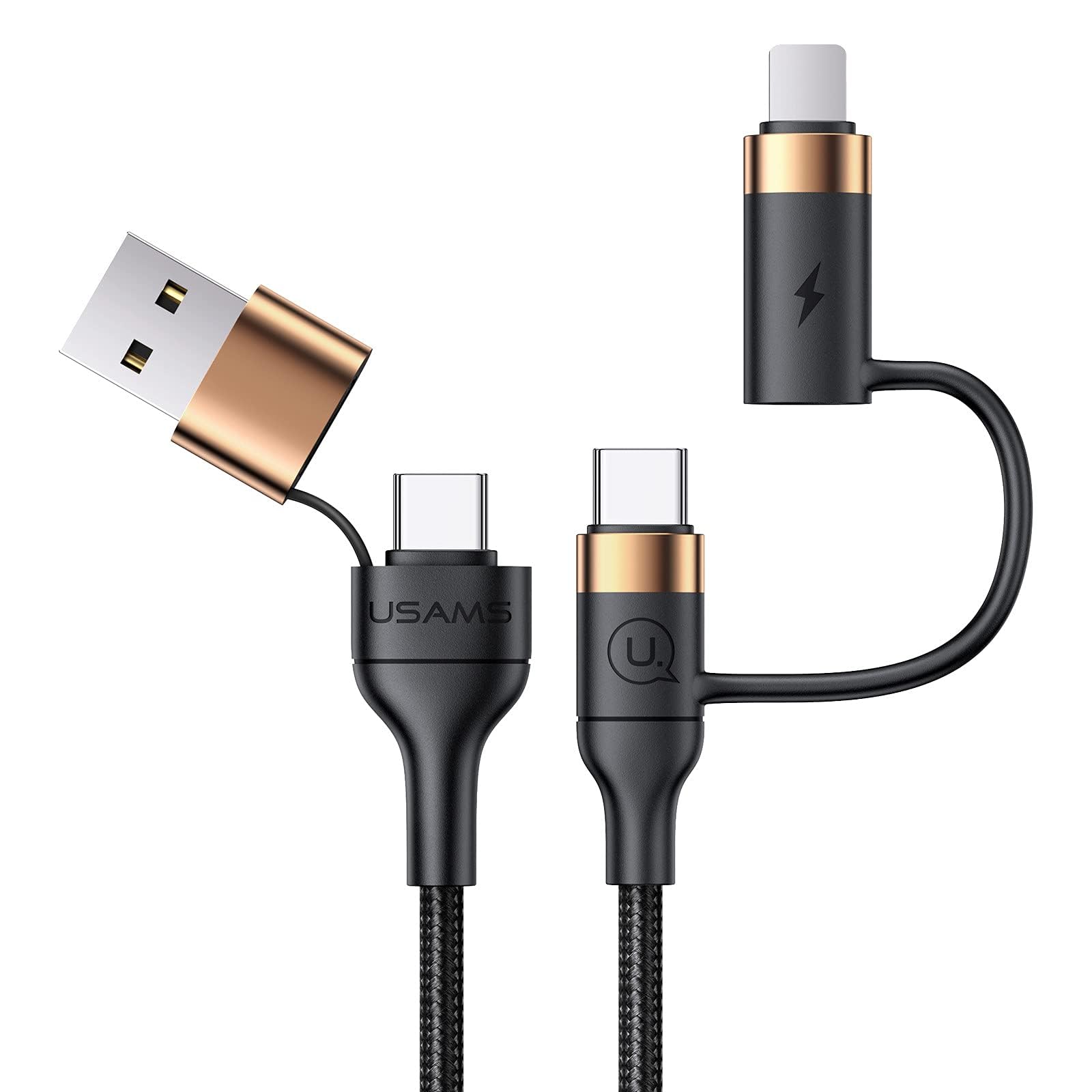 60W USB C Fast Charging Cable - 4-in-1 Nylon Braided PD 3A Charger Cord | Compatible with Laptop, Tablet & Phone | Perfect for Travel, Office & Home Charging