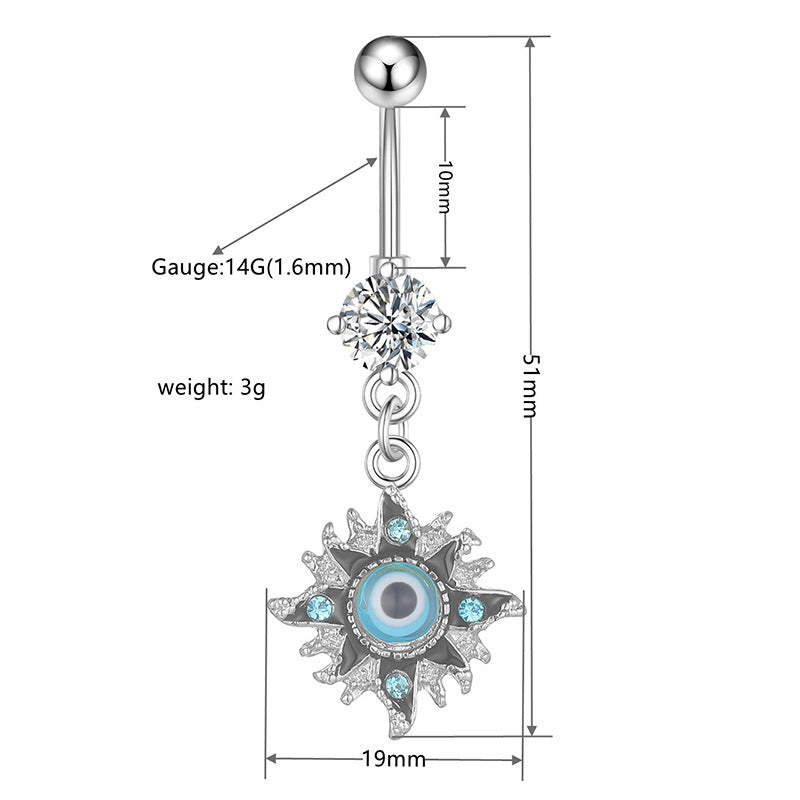 14G Gold Evil Eye Dangle Belly Button Ring Piercing Jewelry for Women | Navel Bar with Evil Eye Charm | Perfect for Belly Dance, Beach Wear & Body Jewelry Collection (Style Q2577)