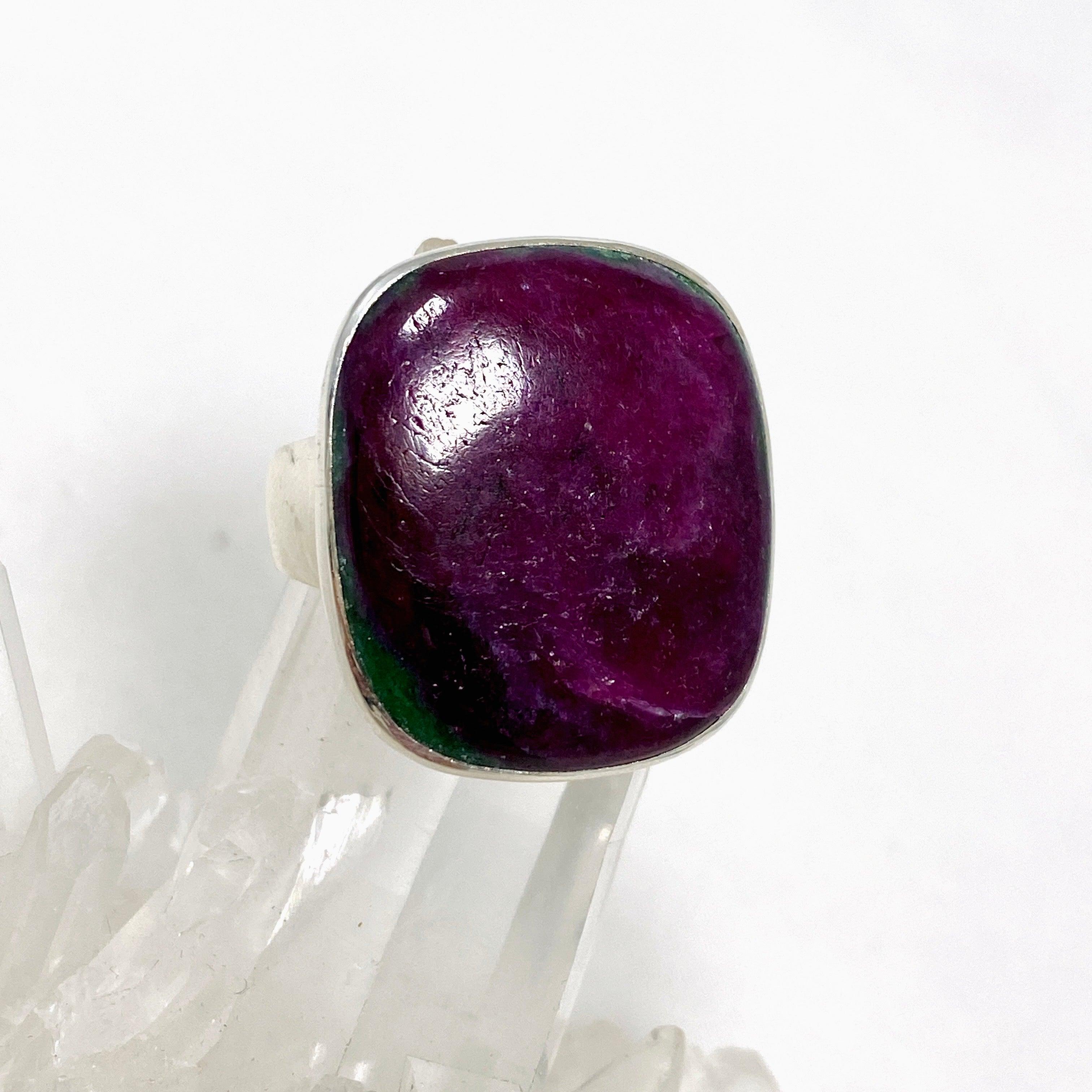Natural Ruby in Zoisite Sterling Silver Rectangle Ring - Size 11 for Women | Elegant Gemstone Jewelry Gift for Birthday, Anniversary & Special Occasions