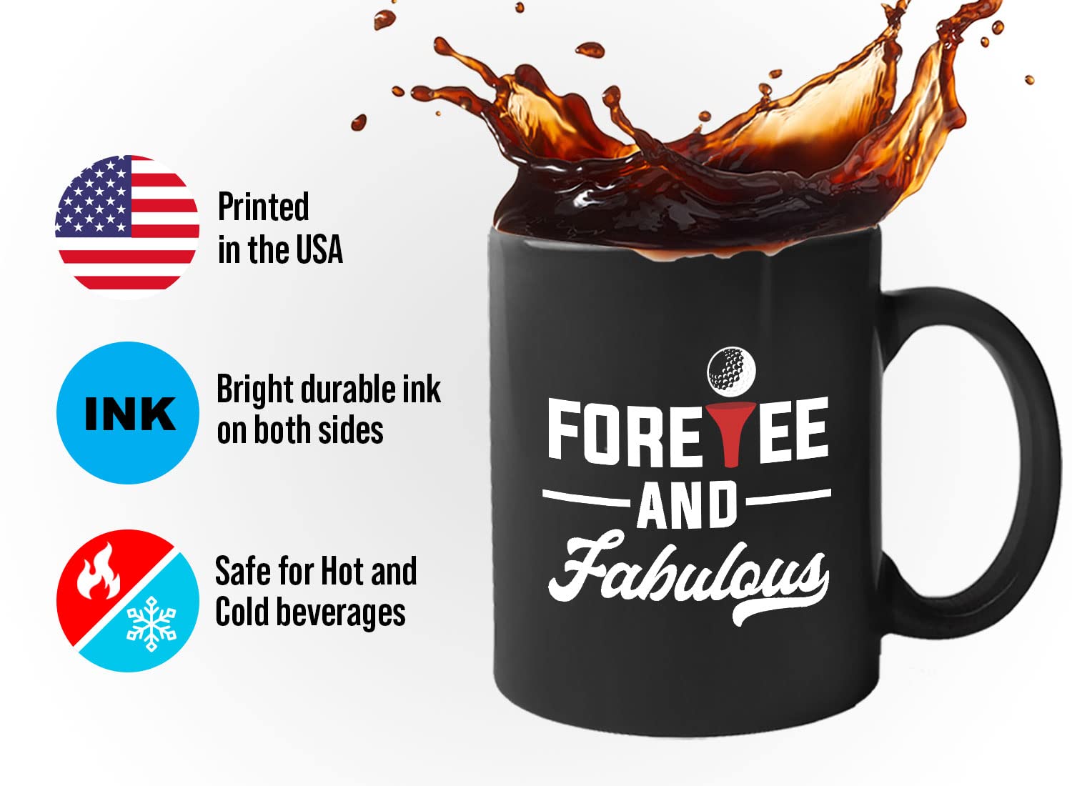 Foretee Bubble Hugs 11oz Black Golf Coffee Mug - Perfect Gift for Golf Lovers, Dad, Coach | Great for Golf Course, Office & Home Use