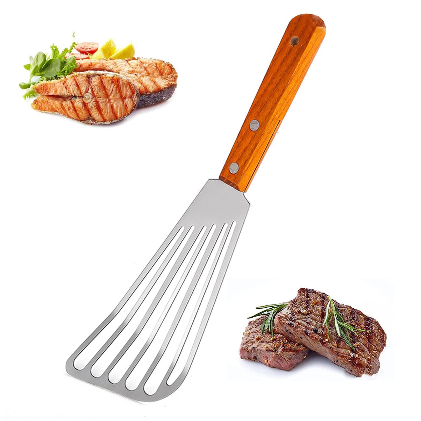 Premium Stainless Steel Fish Spatula - Nonstick Kitchen Turner with Wide Thin Design, Beveled Edges & Slotted Holes - Lightweight & Durable Metal Spatula for Eggs, Pancakes, Fish - Perfect for Grilling, Flipping & Cooking Delicate Foods