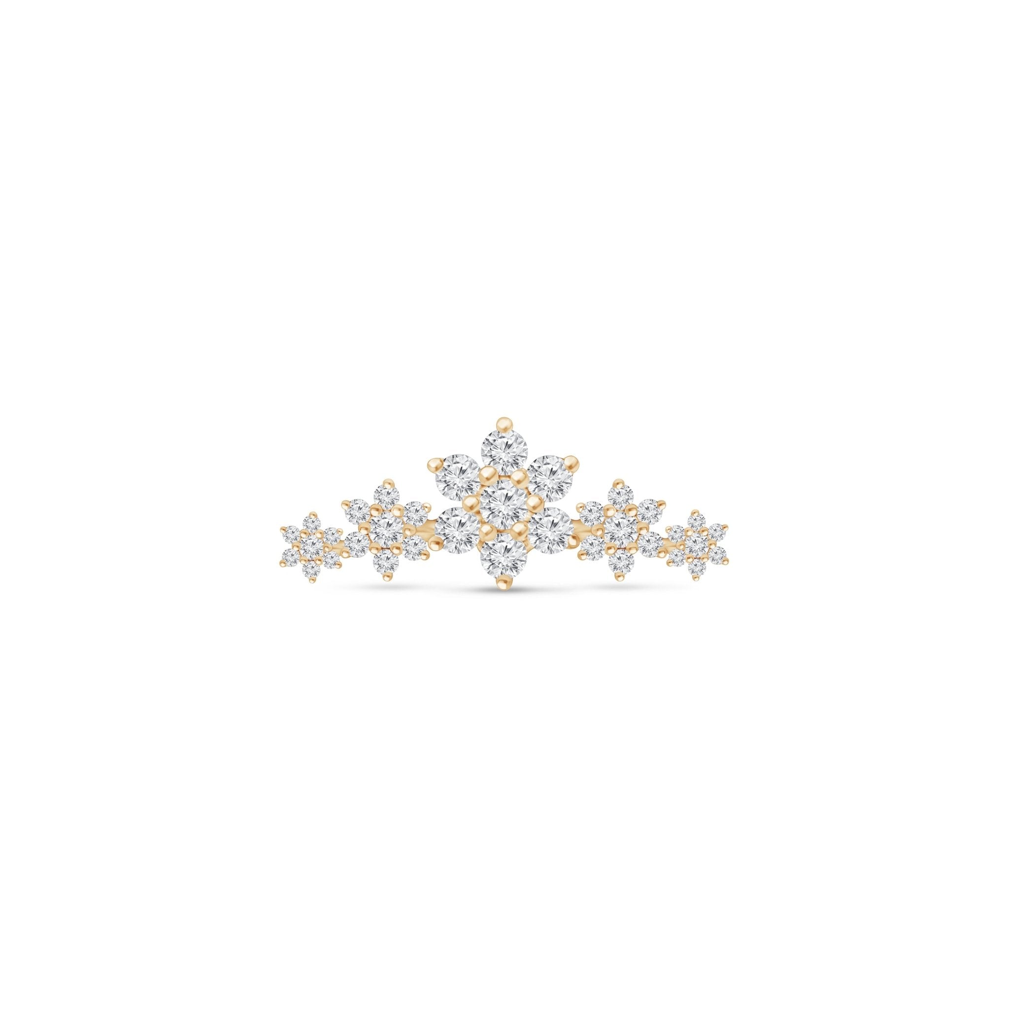 14K Yellow Gold Five Flower Diamond Stud Earrings - Dainty Floral Flat Back Ear Studs for Women, Perfect for Weddings, Parties & Everyday Wear
