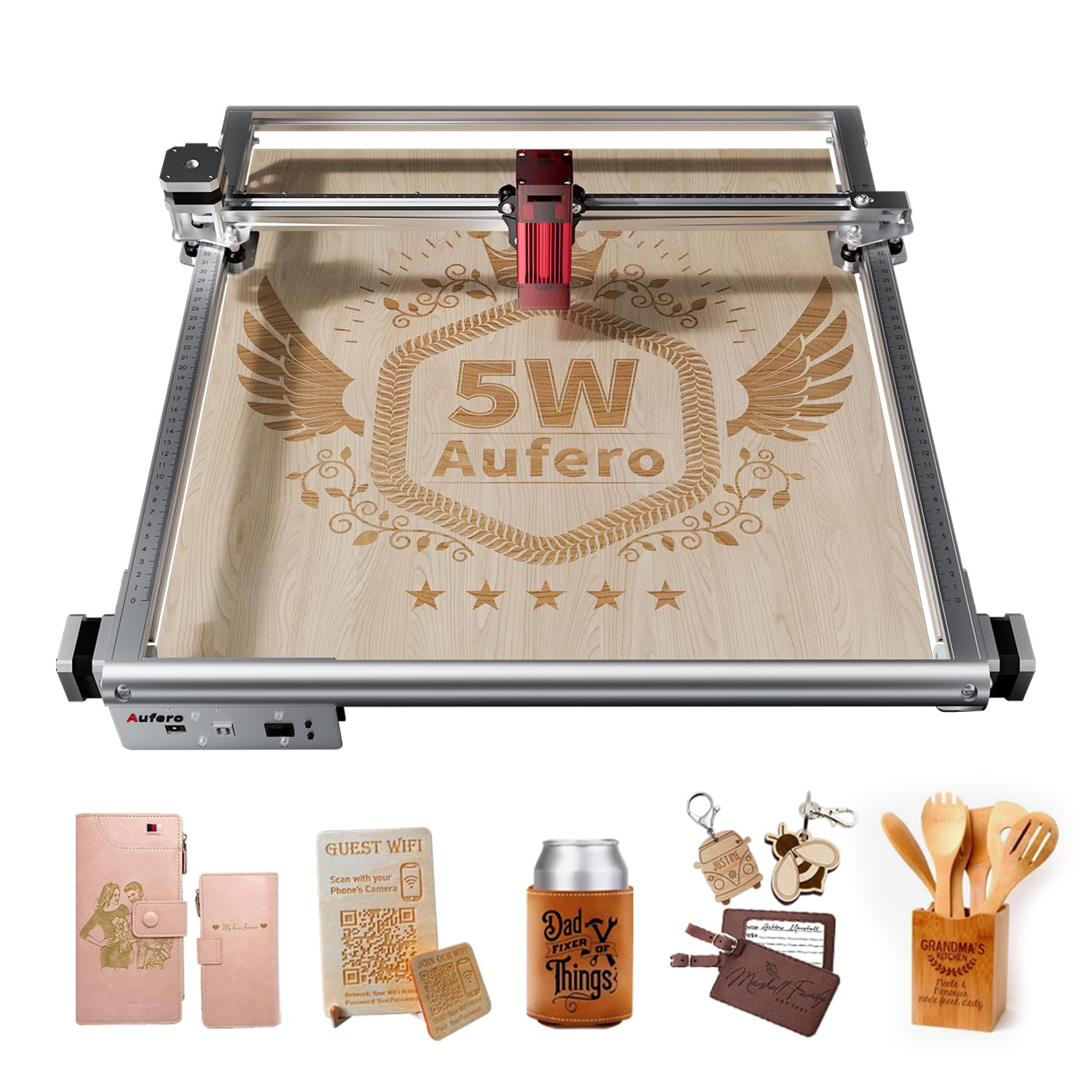 Aufero Laser 2 - 5W Diode Laser Engraver for Wood, Leather & Metal | 15.7x15.7
