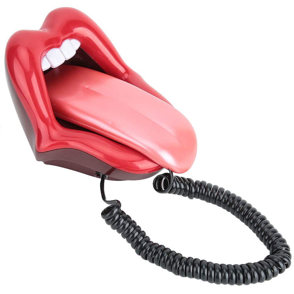 Retro Corded Telephone - Large Tongue-Shaped Design Home Desk Phone with Caller ID & Speakerphone | Vintage Home Decor for Office, Living Room & Bedroom | Classic Red Rotary Dial Landline Phone