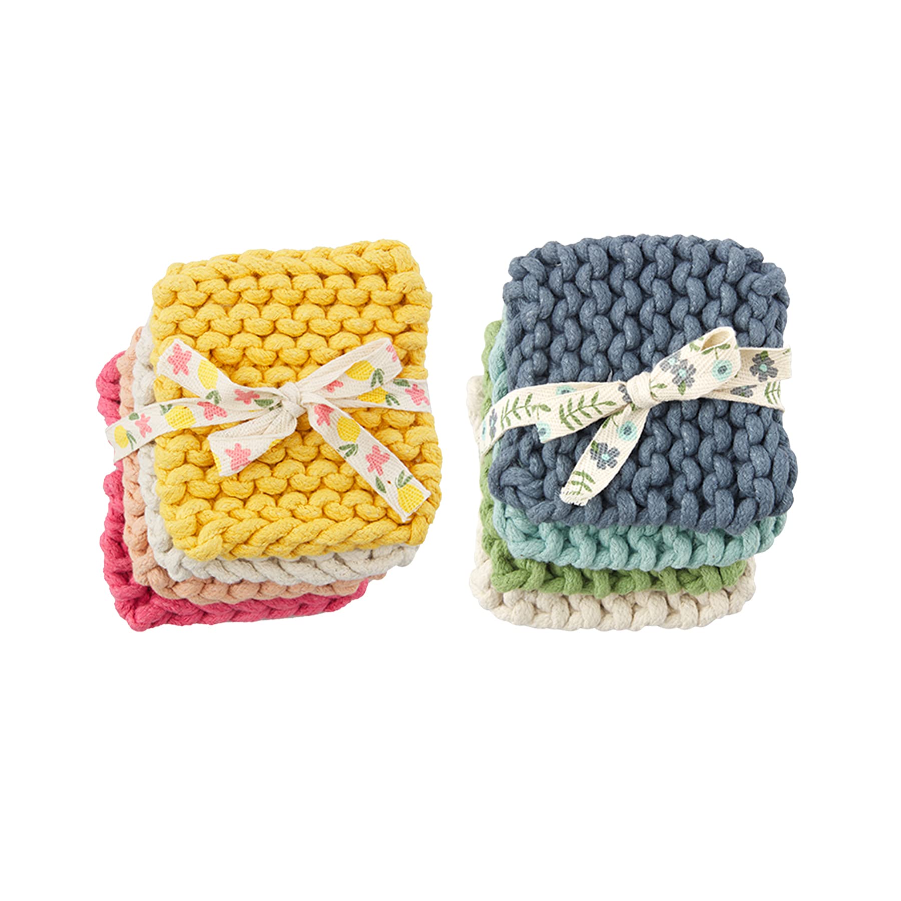Vibrant Blue Crochet Coaster Set - 4 Inch Handmade Mud Pie Coasters for Coffee Cups, Wine Glasses & Home Decor