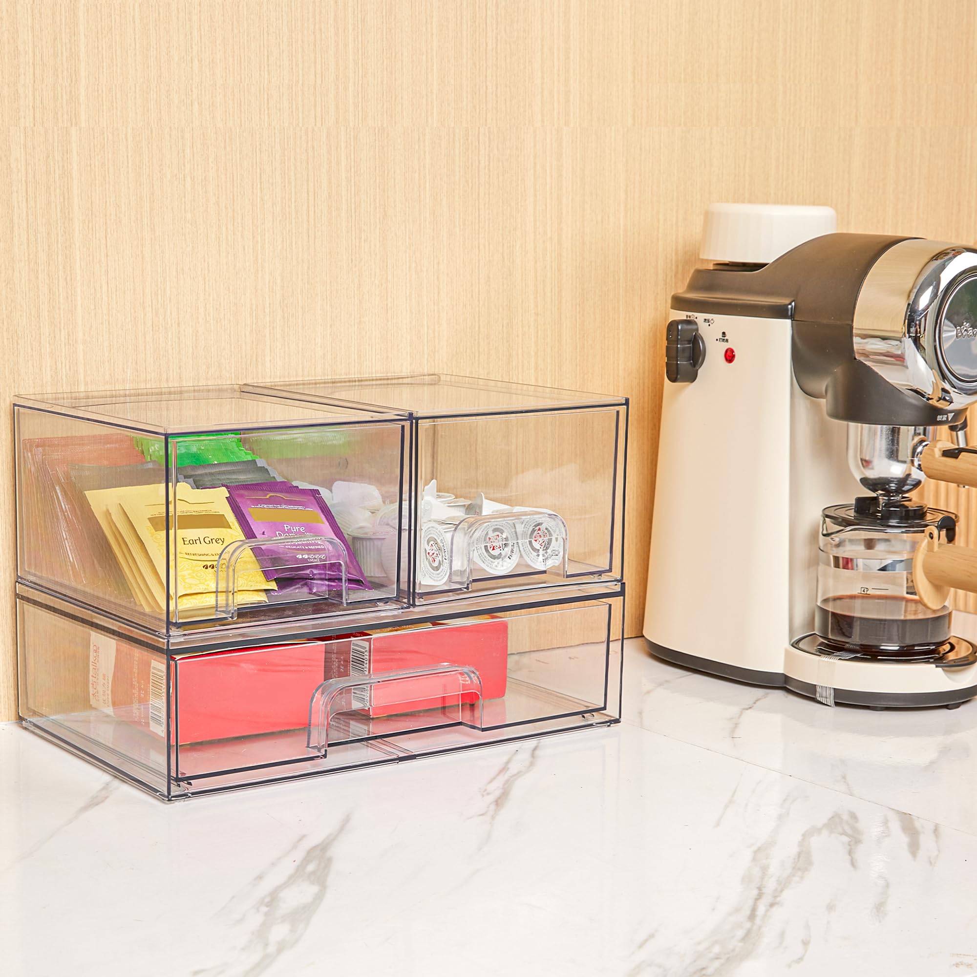 Vtopmart 5-Piece Clear Plastic Stackable Storage Drawers Set - Organizer Bins for Makeup, Cosmetics & Beauty Supplies - Perfect for Vanity, Bathroom, Cabinet & Pantry Organization - Ideal for Home, Office & Salon Storage Solutions