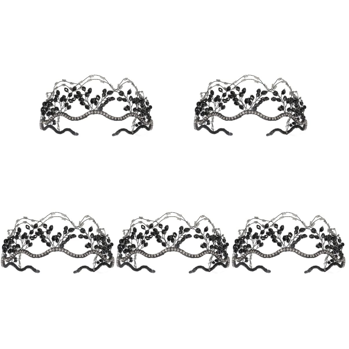 LALAFINA 5-Piece Wedding Crystal Headband Set for Women – Rhinestone Bridal Tiara & Hair Ties (Black) | Elegant Wedding Accessories, Bridal Party, Prom & Special Occasions