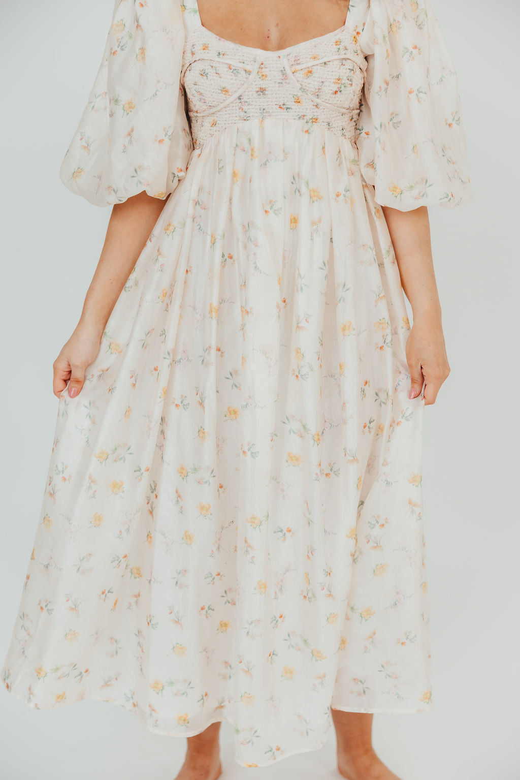 Harlow Maxi Dress - Tiny Yellow Floral Print, Bump Friendly Maternity Dress, Inclusive Sizing S-3XL | Perfect for Summer Vacations, Beach Weddings & Casual Outings