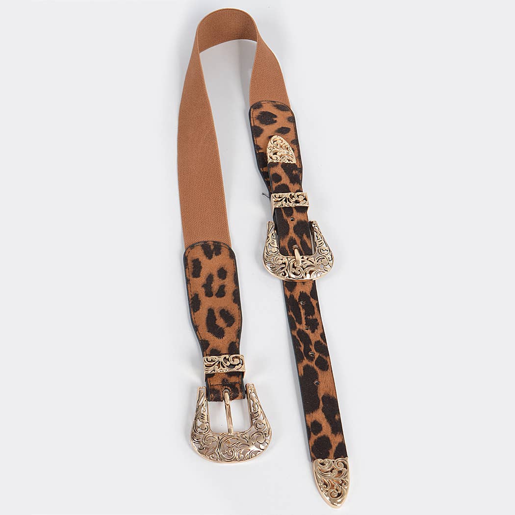Dual Leopard Print Buckle Belt for Men & Women - Stylish Adjustable Waistband Accessory for Jeans, Pants & Casual Outfits