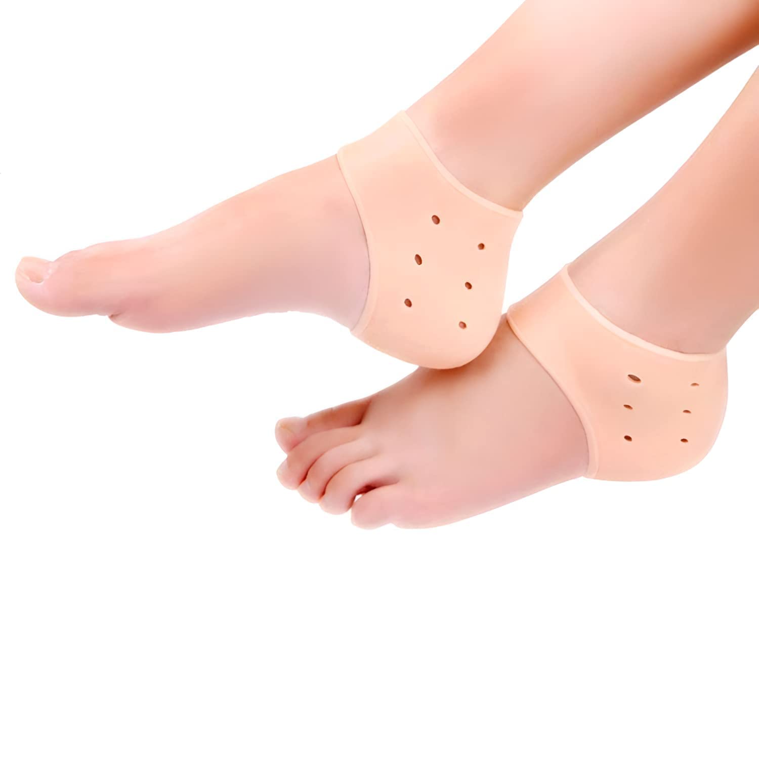 Pomic Fit Silicone Gel Heel Pad Socks for Swelling & Pain Relief - Anti Crack Moisturizing Socks for Dry, Hard, Cracked Ankles - One Size Fits All Men & Women (1 Pair, Skin Tone) - Perfect for Daily Wear, Post-Surgery Recovery & Diabetic Foot Care
