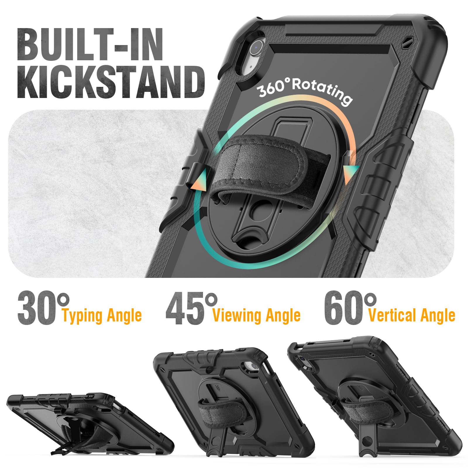 Premium Heavy Duty Protective Case for iPad 10th/11th Generation (2022/2025) A2696/A2757/A2777/A3354/A3355 - Shockproof Cover with Built-in Pencil Holder, Screen Protector & Hand Strap - Perfect for Work, School & Travel (Black)
