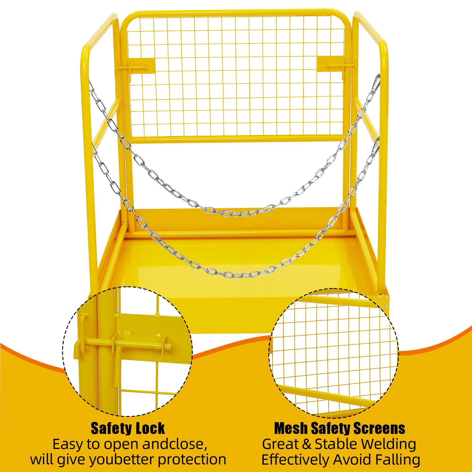 **GARVEE 36x36 Inch Foldable Forklift Safety Cage with Wheels - 1200 Lbs Capacity for 1-2 People - Heavy Duty Forklift Man Basket for Roof Repair, Painting, Tree Service & Light Changing**    *(Use Cases: Ideal for warehouse maintenance, construction sites, industrial painting, and outdoor tree trimming.)*