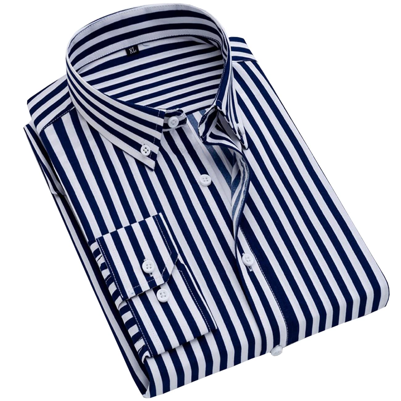 QWQUOO Men's Slim Fit Long Sleeve Dress Shirt - Business Casual Vertical Striped Button Down Shirt for Office & Formal Wear (Black/White) - Perfect for Work, Interviews, Weddings & Special Occasions