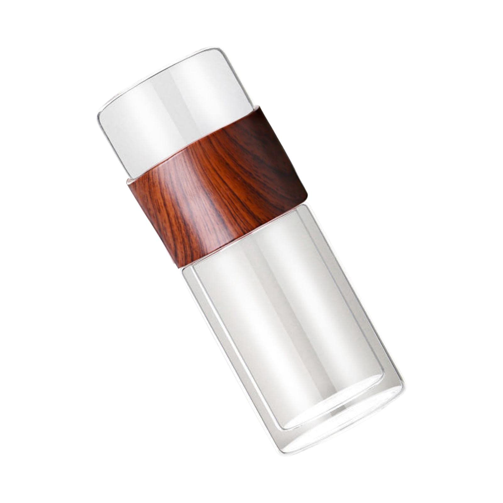Premium Borosilicate Glass Tea Infuser Bottle - 10oz Double Wall Insulated Mug with Strainer for Herbal Tea Bags | Leakproof Tea Water Separator Design | Perfect for Office, Travel & Home Use (Brown)