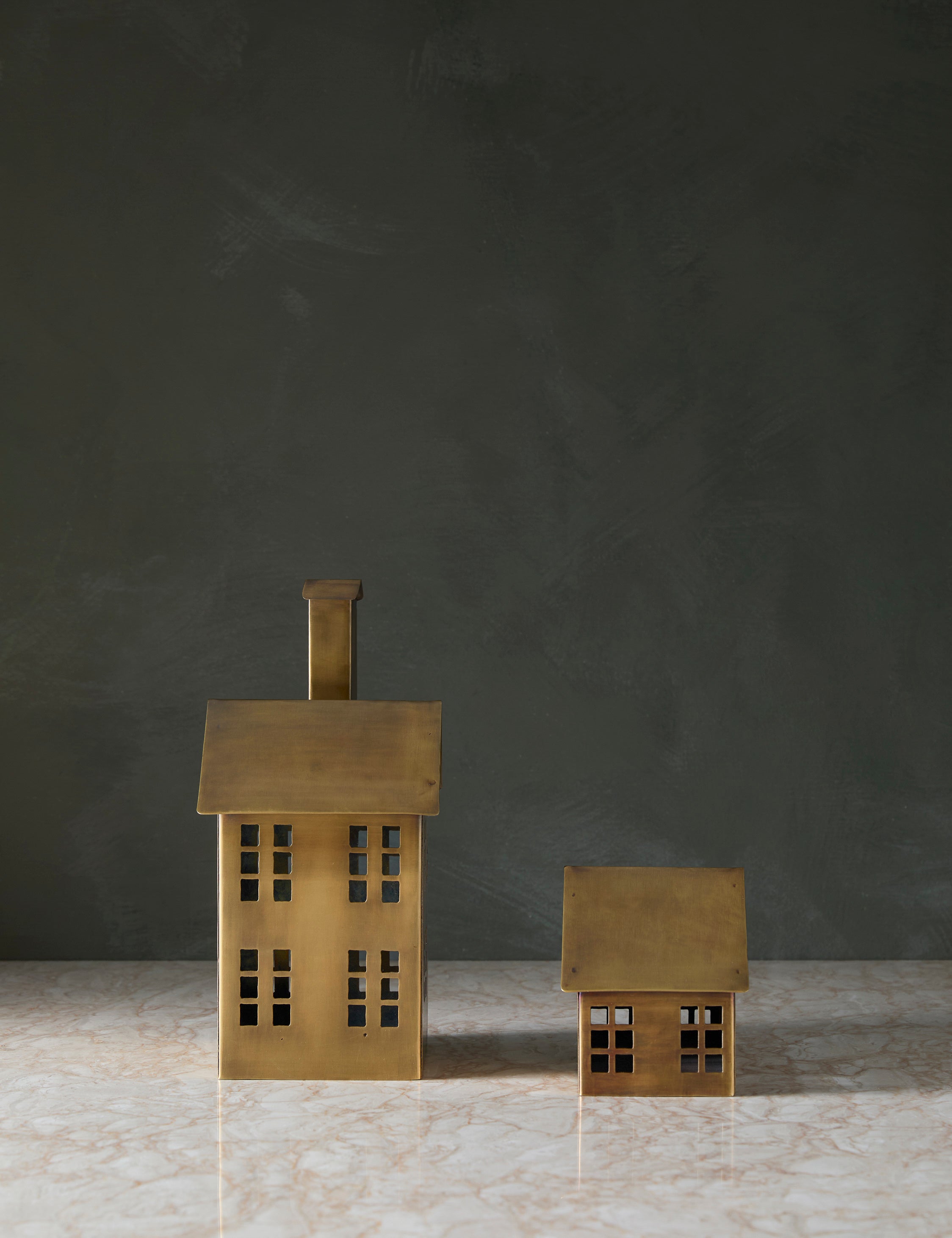 Elodie Mantel Houses (Set of 2) - Decorative Wooden Miniature House Decor for Fireplace, Shelf, or Tabletop Display - Perfect for Christmas, Winter, and Home Décor
