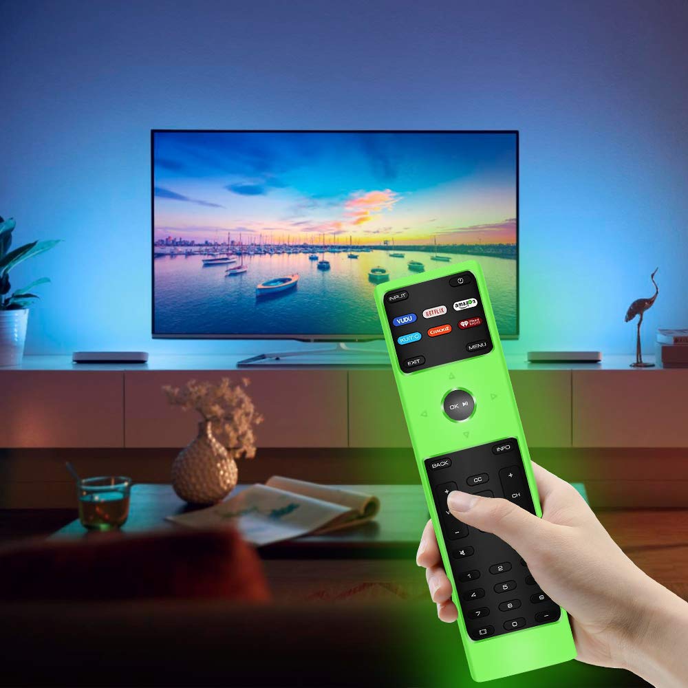 2 Pack Shockproof Silicone Protective Case Cover for Vizio XRT136 Smart TV Remote - Soft Durable Replacement Bumper Cover (Glow Blue + Glow Green) - Perfect for Home Entertainment & Family Use