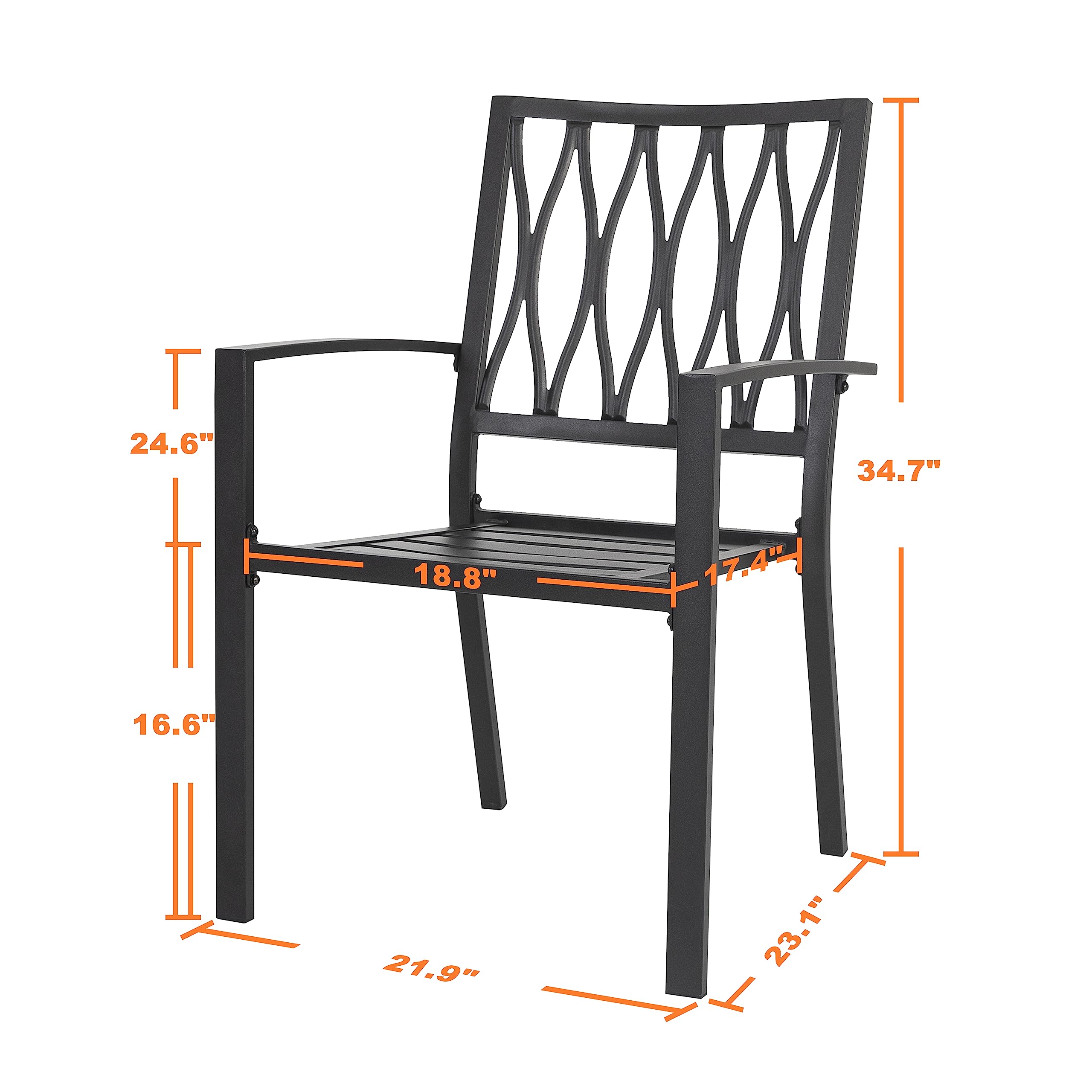 NUU GARDEN 6-Piece Outdoor Dining Chairs Set - Stackable Metal Patio Chairs for Backyard, Lawn, Deck, Poolside & Porch - Portable Bistro Chairs in Black - Perfect for Outdoor Entertaining, BBQs & Garden Parties