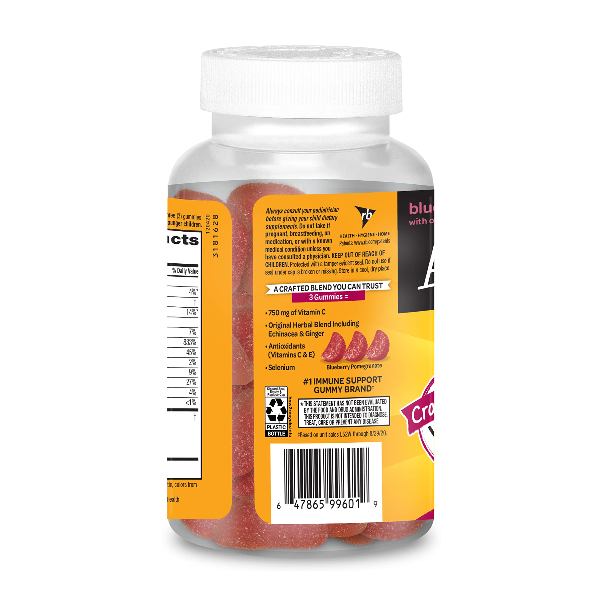 Airborne 750mg Vitamin C Gummies for Adults - Immune Support Supplement with Antioxidants Vitamins A, C & E - 63 Count Blueberry Pomegranate Flavor Gummy Vitamins - Boost Immunity & Energy for Workouts, Travel & Daily Wellness