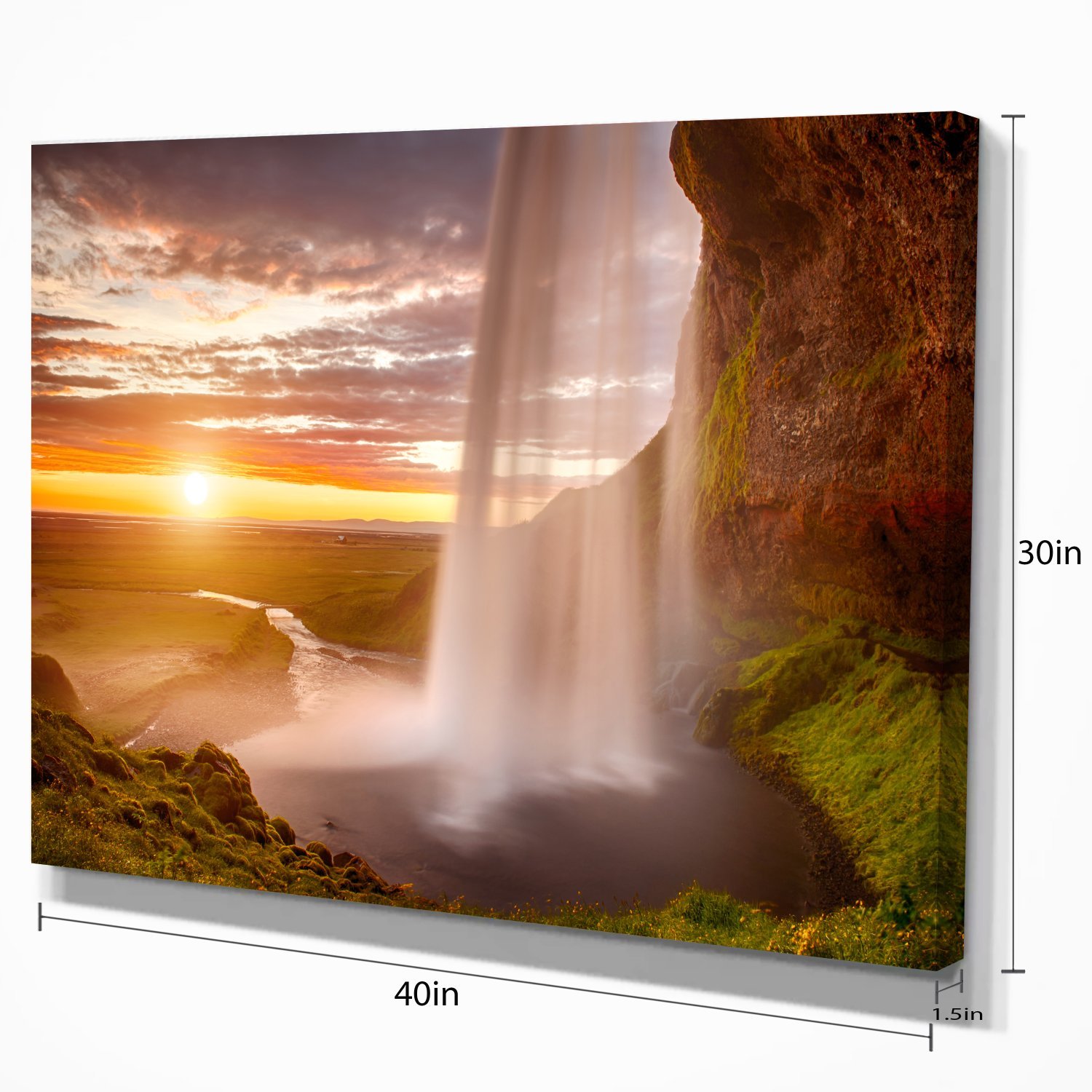 Seljalandsfoss Waterfall Sunset Landscape Canvas Print - Iceland Nature Wall Art for Living Room, Bedroom & Office Decor