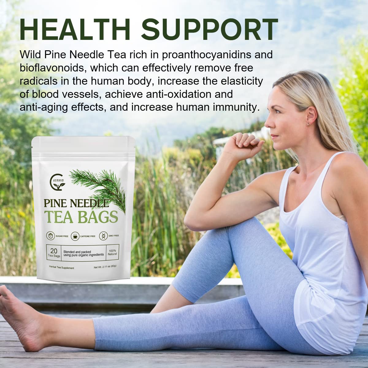 Organic Pine Needle Tea Bags - 100% Pure Natural Dried Pine Needles Herbal Tea for Antioxidant & Immune Support | Caffeine-Free, 20 Count | Perfect for Relaxation, Detox & Wellness Rituals