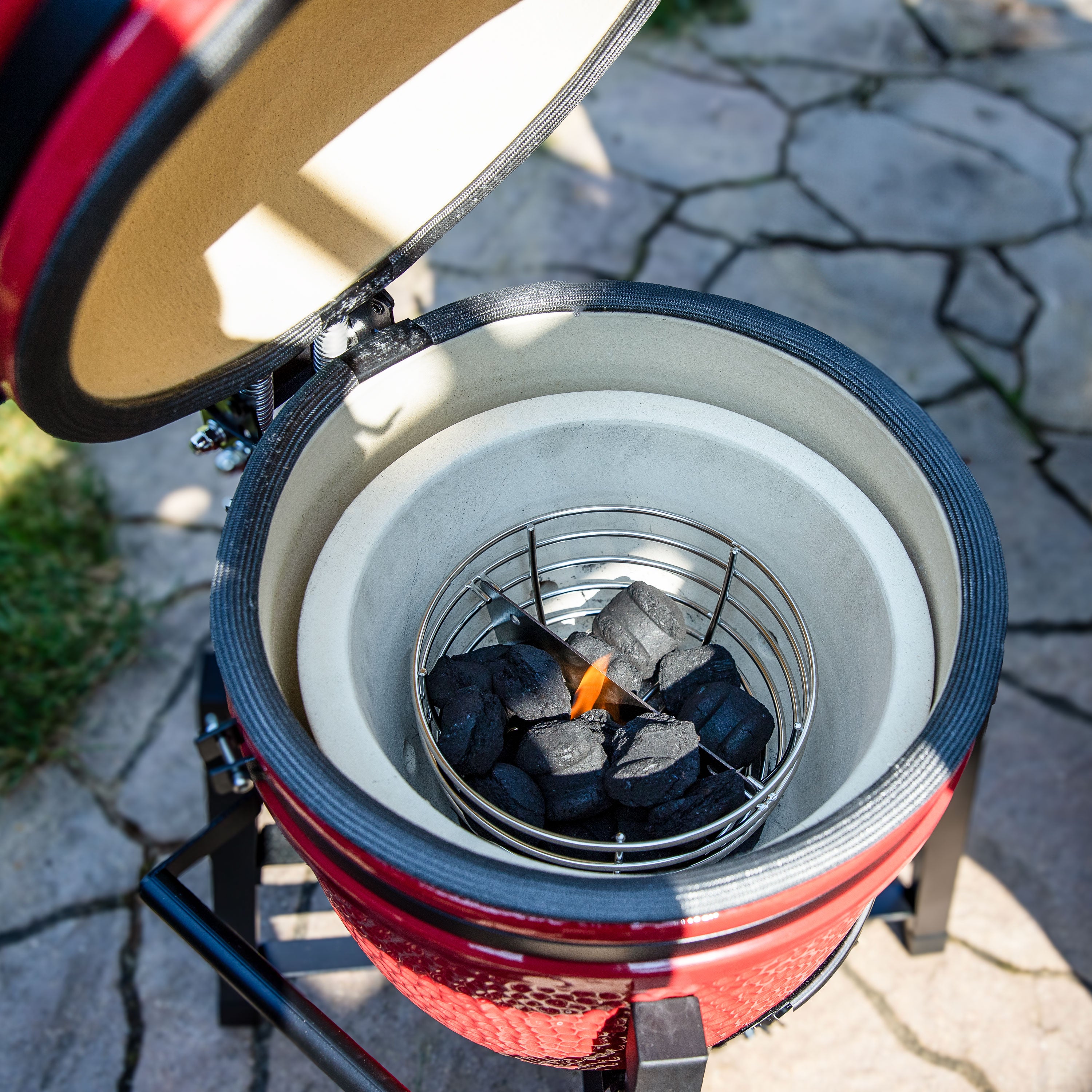 Sunnydaze Kamado Grill Basket with Divider - Premium Charcoal Grill Accessory for Kamado Joe & Big Green Egg - Perfect for Smoking, Grilling & BBQ Outdoor Cooking