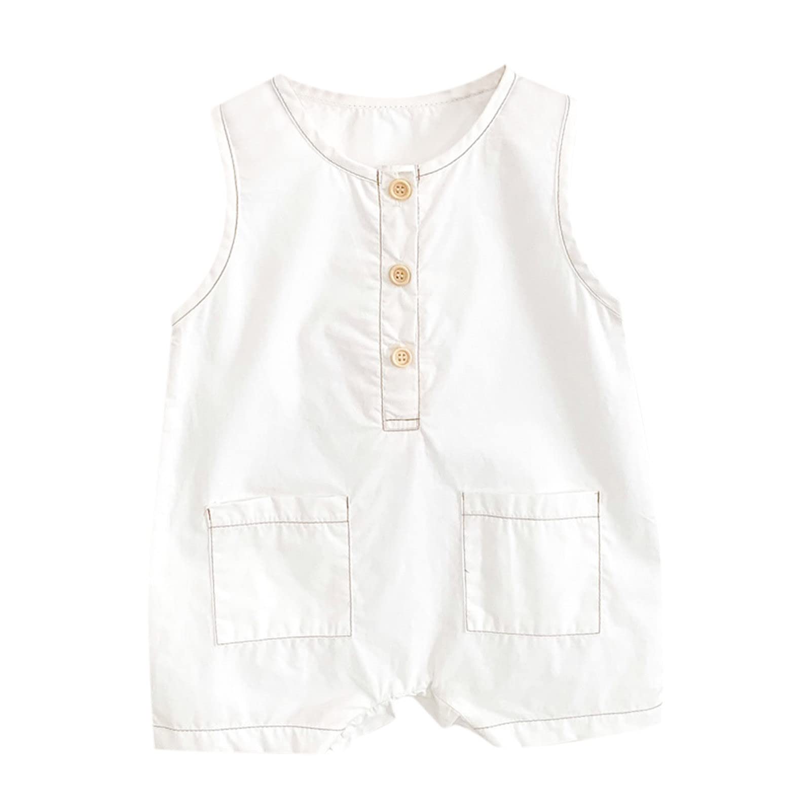 Xbgqasu Baby Boys Girls Sleeveless Romper Bodysuit - 6-12 Months & 12-18 Months - Soft Cotton Infant Outfit (White) - Perfect for Summer Playdates, Beach Trips & Photo Shoots