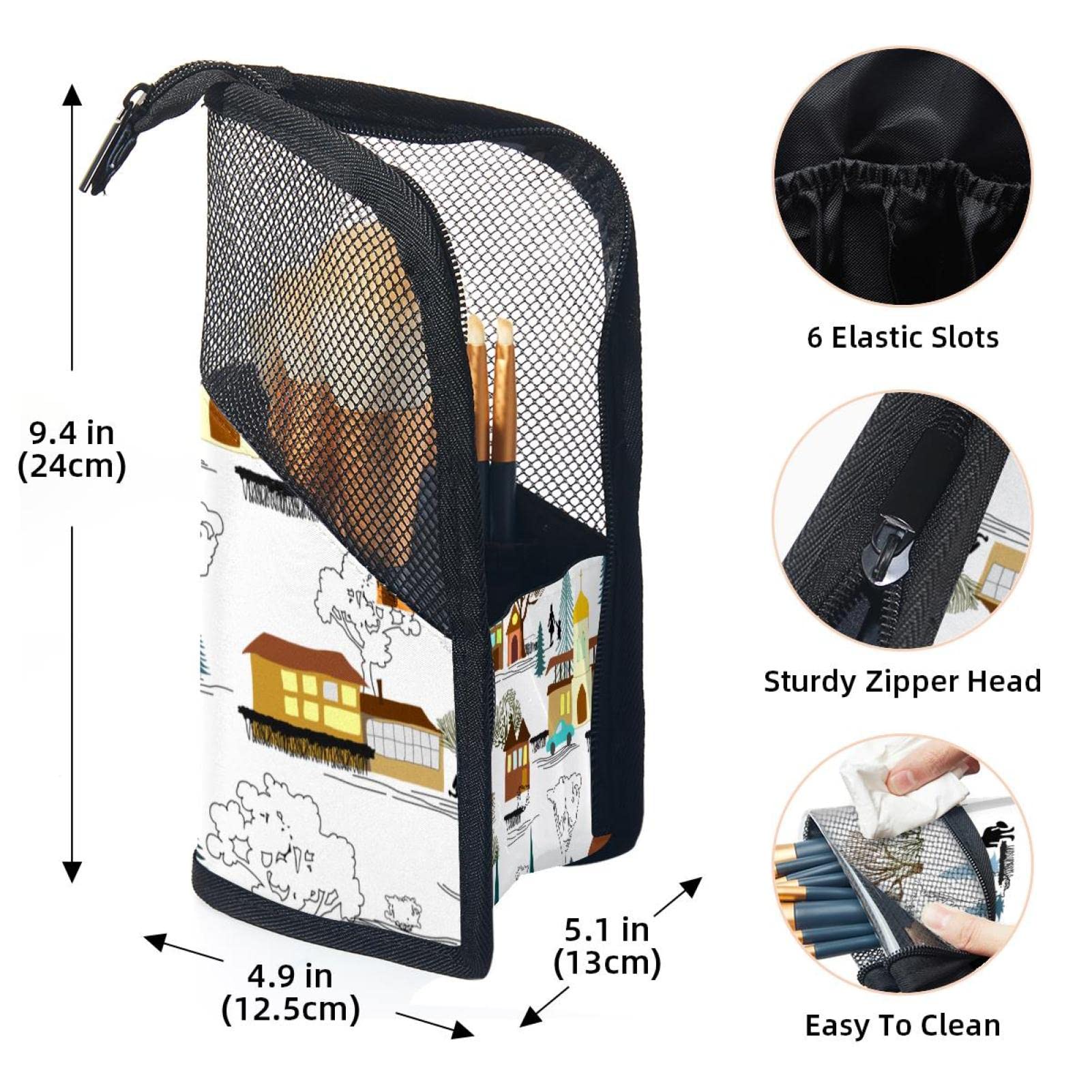 12-Piece Makeup Brush Organizer Bag with Portable Holder Case - Bright Houses Tree Design for Travel & Home Storage