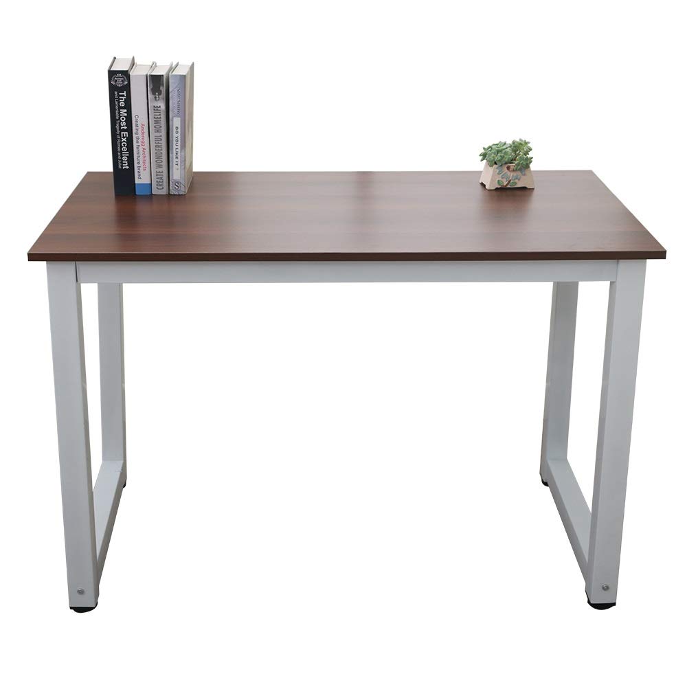 KGEZW 110cm Sturdy Wooden Computer Desk - Brown Home Office Table with High Strength for Work & Study | Perfect for Small Spaces, Gaming Setup & Remote Work