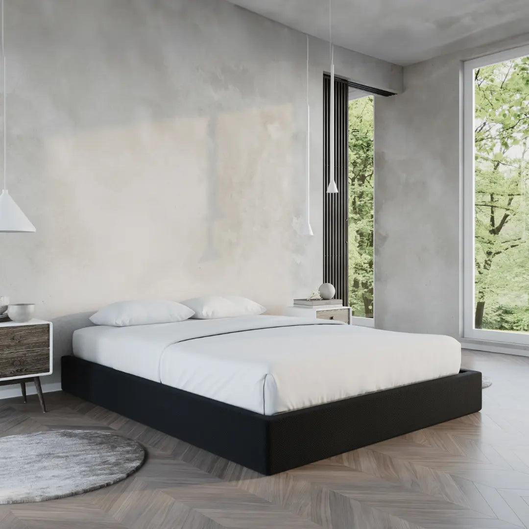 Classic Black Onyx Bed Frame - Queen Size, Sturdy Metal Platform with Wooden Slat Support | Perfect for Modern Bedrooms, Guest Rooms & Dormitories