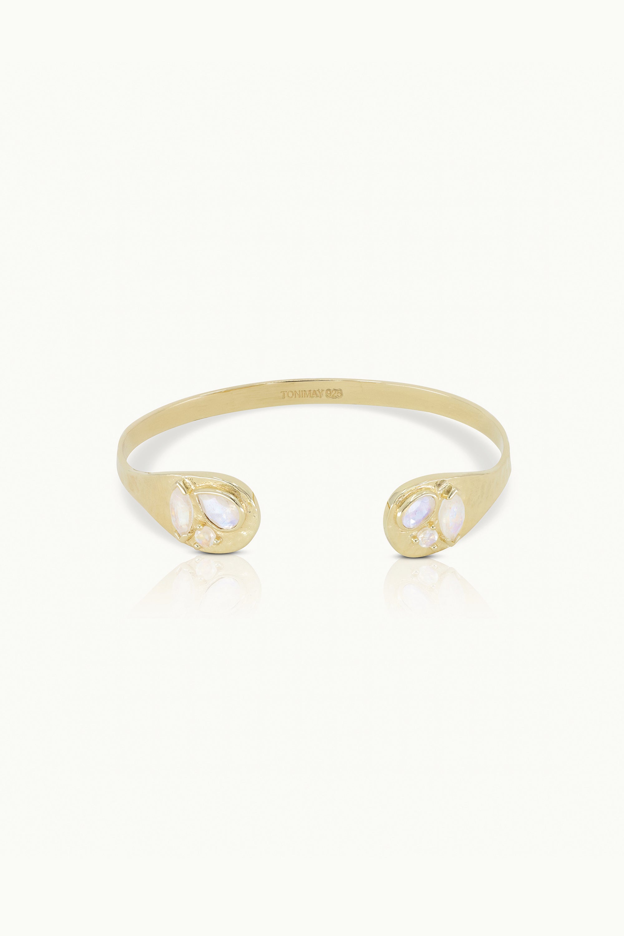 Alessia Moonstone Gold Cuff Bracelet for Women - Elegant Adjustable Bangle with Genuine Moonstone - Perfect for Weddings, Parties & Everyday Wear
