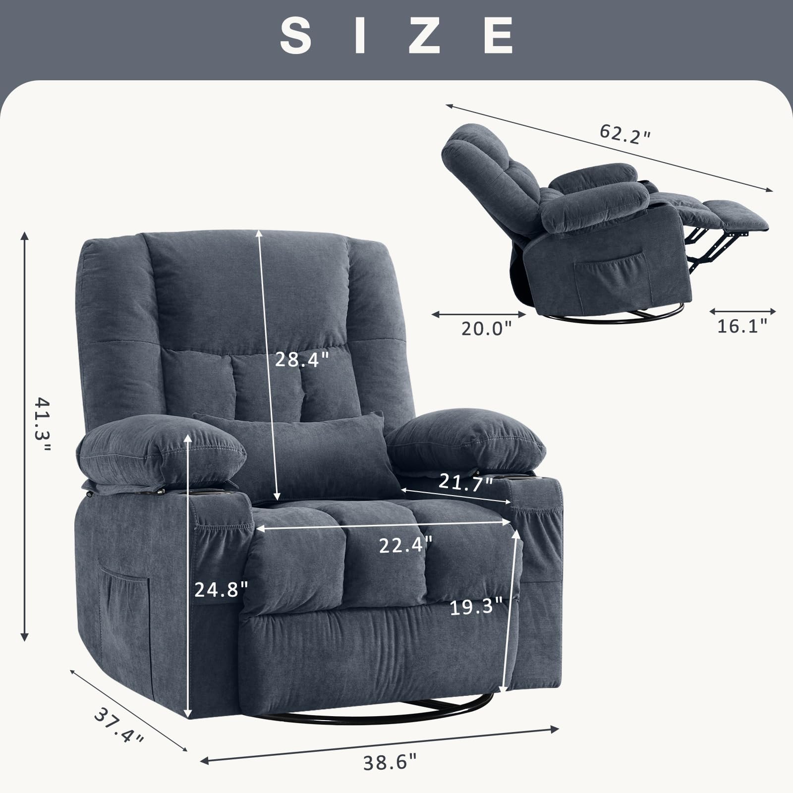 Ergonomic Massage Recliner Chair with Vibration & Heat - Swivel Rocking Lounge Chair with USB Charging Port, Cup Holders & Side Pocket for Living Room | Perfect for Relaxation, Home Theater & Pain Relief
