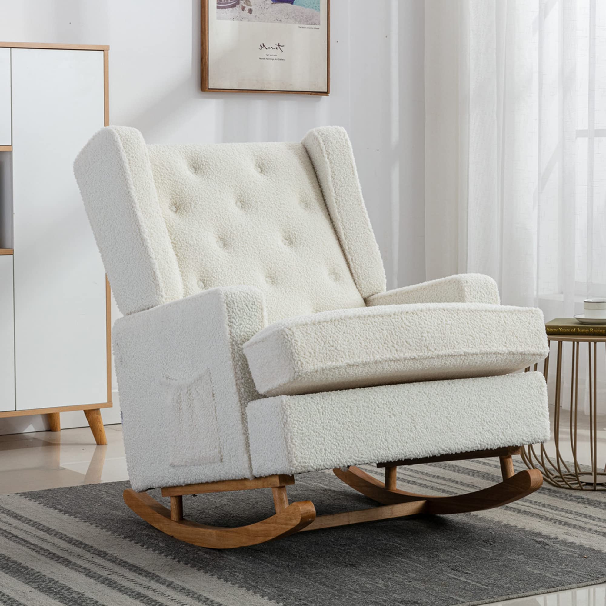Modern High Back Upholstered Rocking Chair - Nursery Glider & Accent Armchair for Living Room, Bedroom - Comfortable Seating for Breastfeeding, Reading & Relaxation
