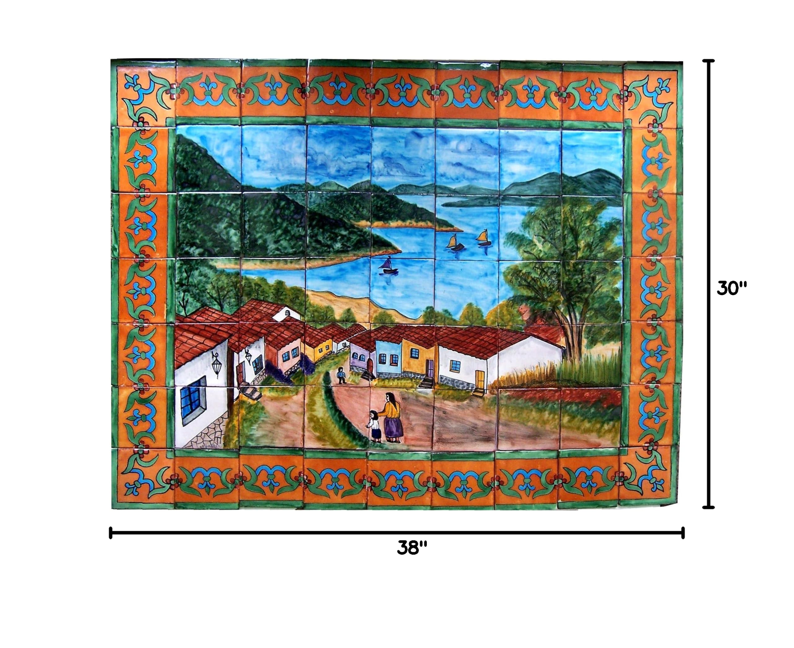 Hand-Painted Talavera Tile Mural - Authentic Patzcuaro Lake Clay Art - Mexican Folk Art Wall Decor for Kitchen Backsplash, Bathroom, or Outdoor Spaces