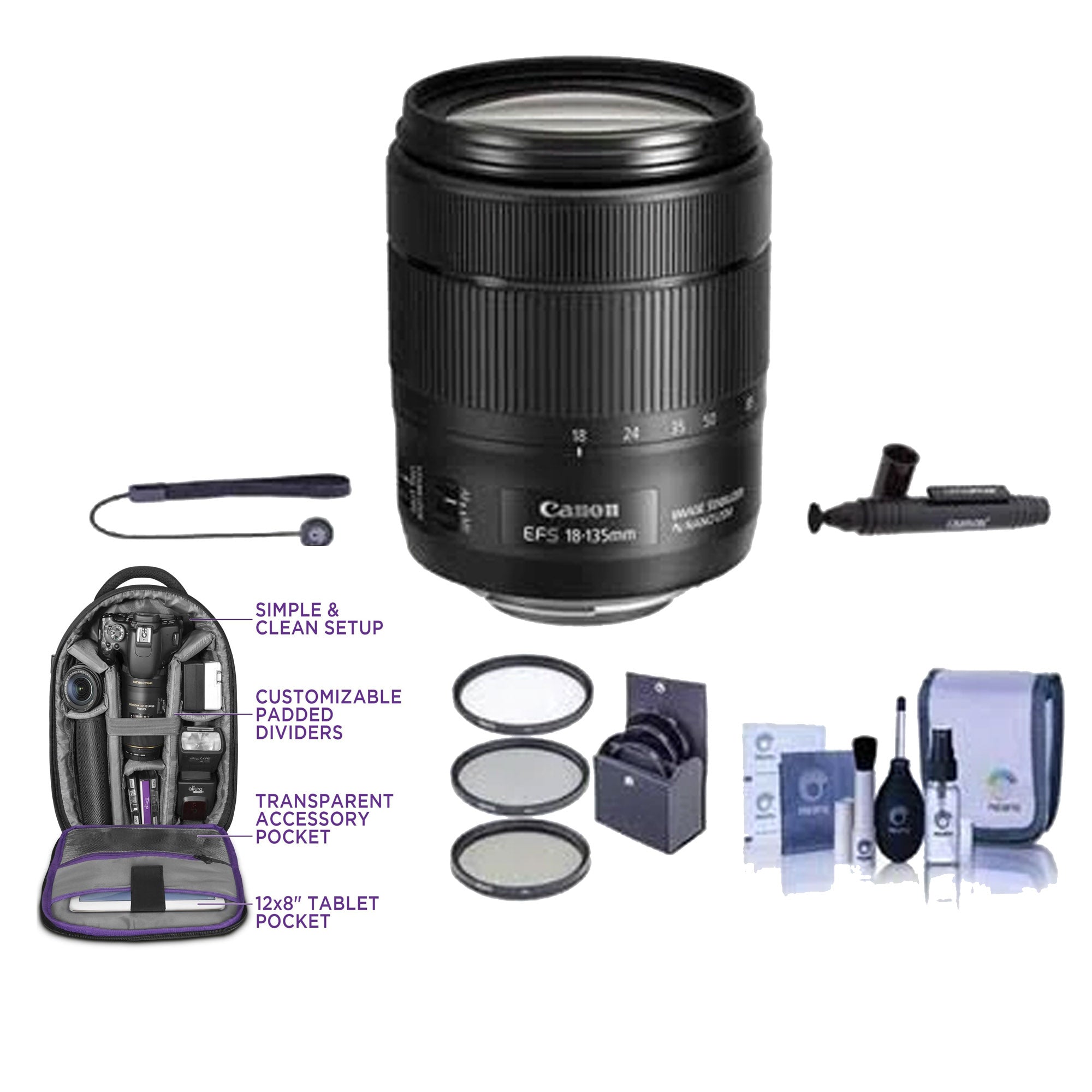 Canon EF-S 18-135mm f/3.5-5.6 IS USM Zoom Lens with 67mm Filter Kit Bundle - Professional DSLR Camera Lens for Portrait, Travel & Wildlife Photography (White Box)