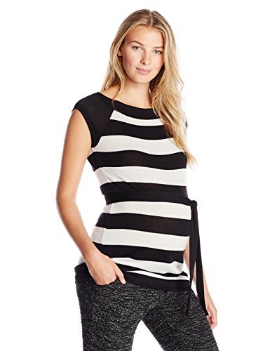 Melody Maternity Women's Pregnancy Cap Sleeve Tunic Sweater with Adjustable Sash - Comfortable Maternity Top for Work, Casual Wear & Baby Shower Outfits