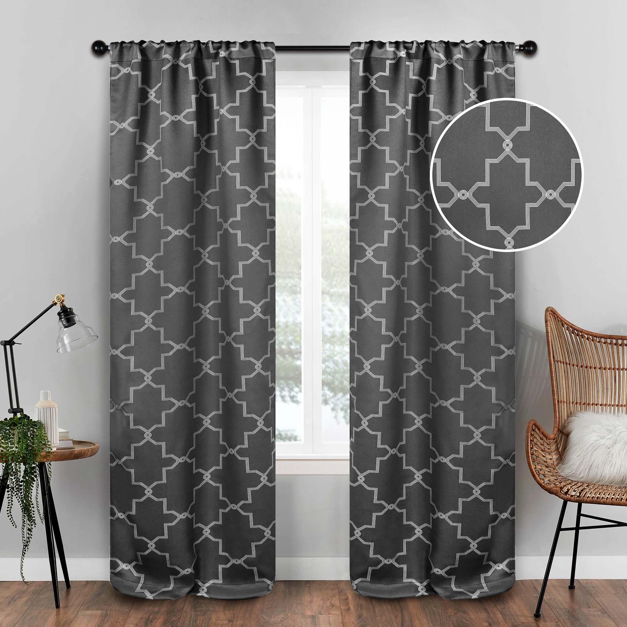 Imperial Trellis Grommet Blackout Curtain Panels Set - Room Darkening Window Drapes for Bedroom, Living Room & Home Theater