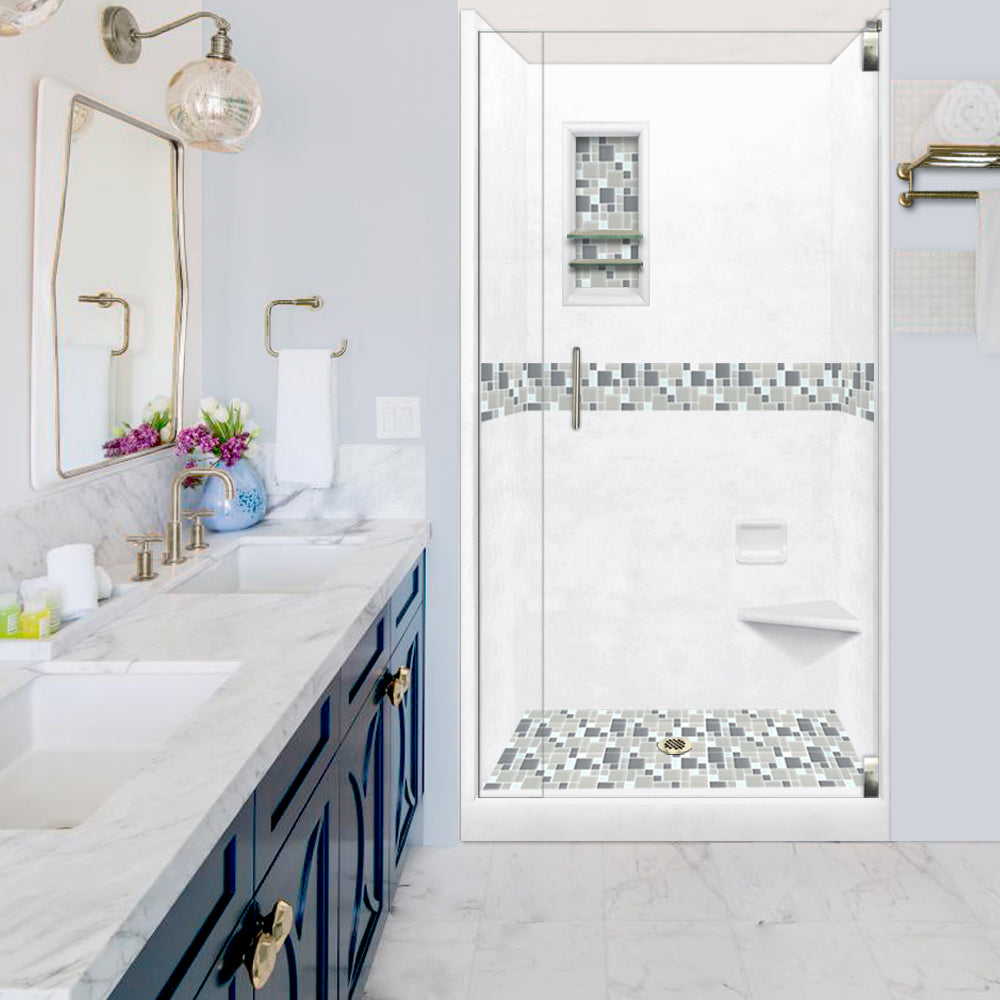 Alcove Natural Buff Sistine Stone & Newport Mosaic DIY Shower Remodel Kit - Waterproof Bathroom Wall Tile for Shower Surround and Backsplash Installation