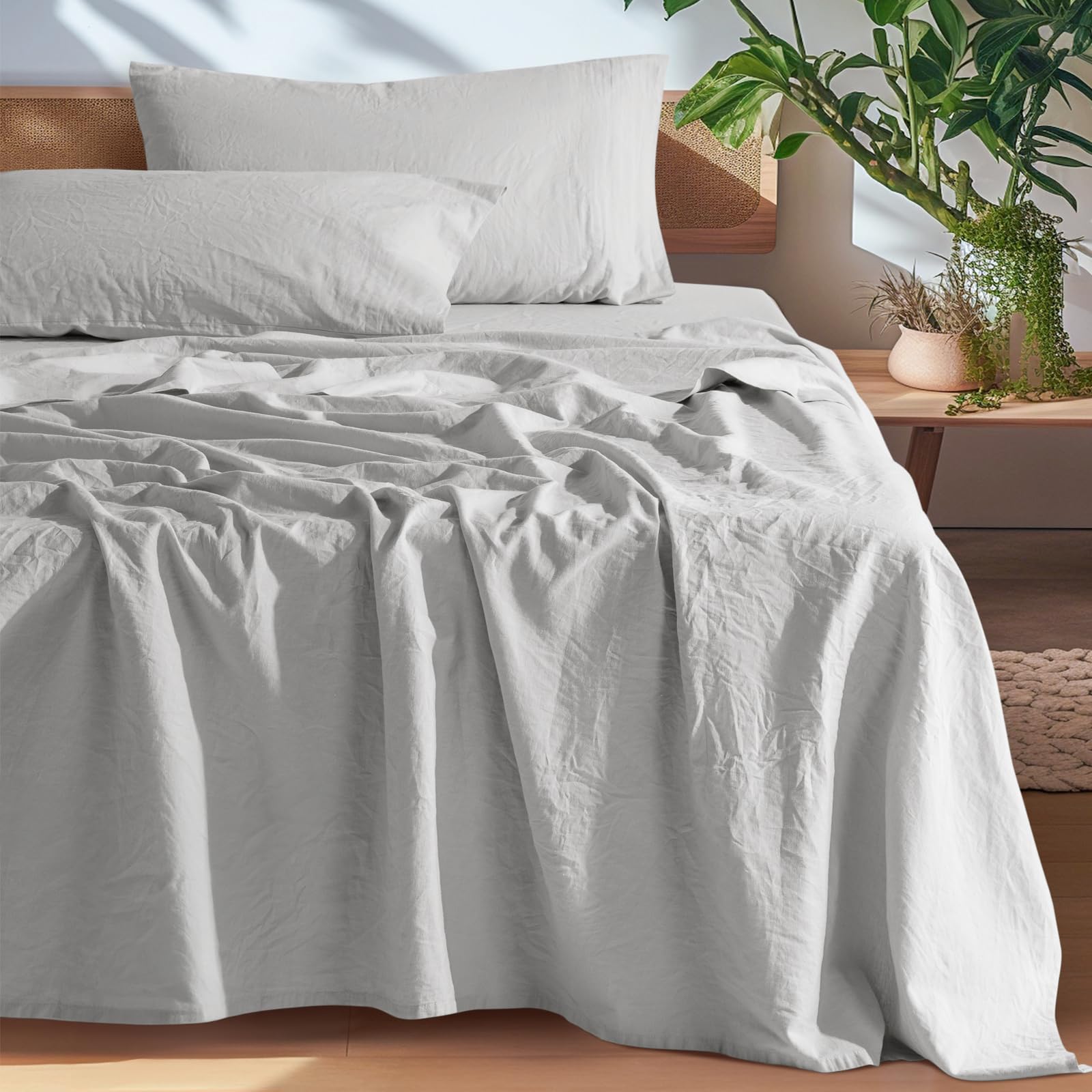 SONORO KATE 100% French Pure Linen Sheets - Breathable & Durable Full Size Bedding Set, Anti-Tear Linen Fabric, Machine Washable, 16