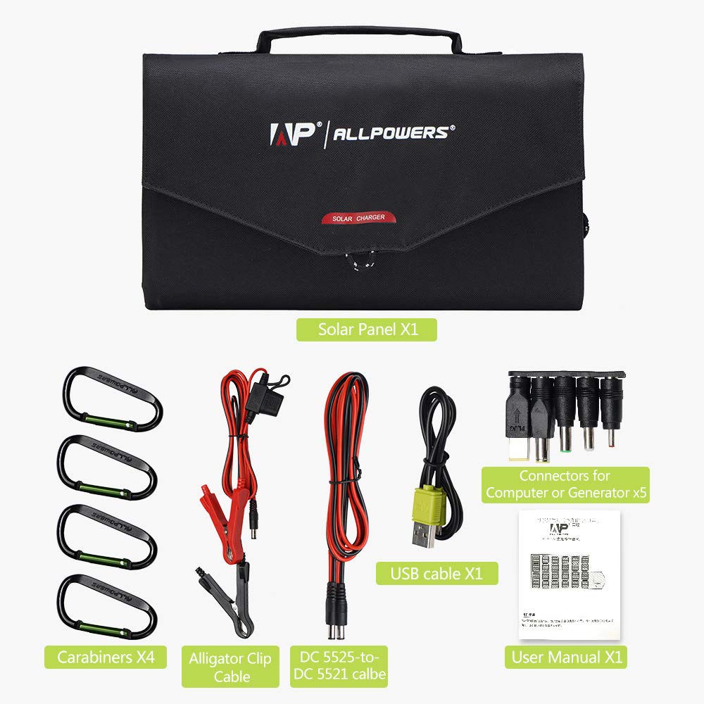 ALLPOWERS 100W Foldable Solar Panel Charger with Dual 5V USB & 18V DC Output - Portable Power for Laptop, Tablet, Smartphone, 12V Car, Boat, RV Battery - Perfect for Camping, Hiking, Travel & Outdoor Adventures