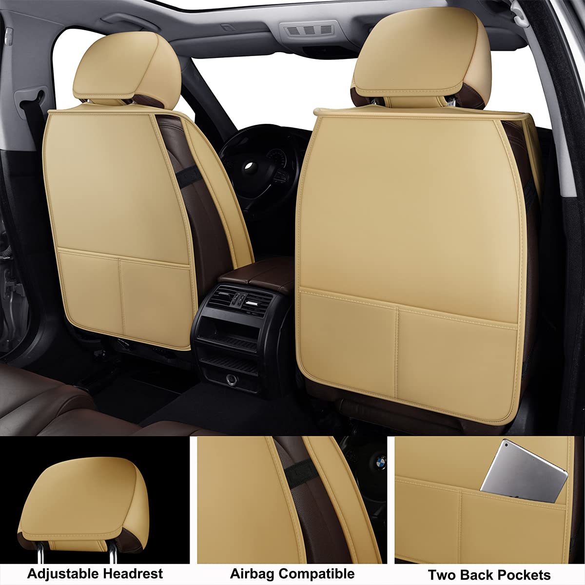 Premium Faux Leather Car Seat Covers - Breathable & Waterproof Universal Fit for Cars, SUVs, Trucks & Sedans (2-Piece Set, Beige) | Durable Protection & Comfort for Daily Commute, Road Trips & Family Travel