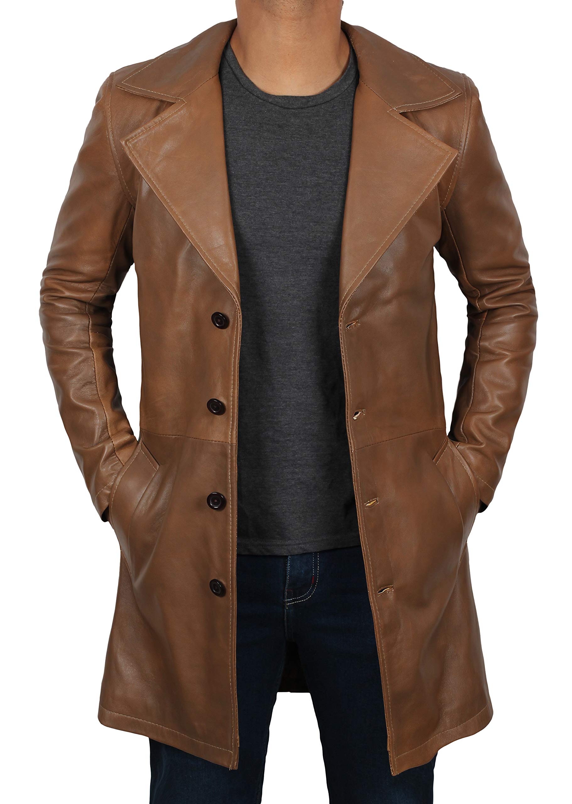 Decrum Men's Genuine Leather Coat - Stylish Long Winter Jacket for Men | Carcoat Design for Cold Weather & Outdoor Activities
